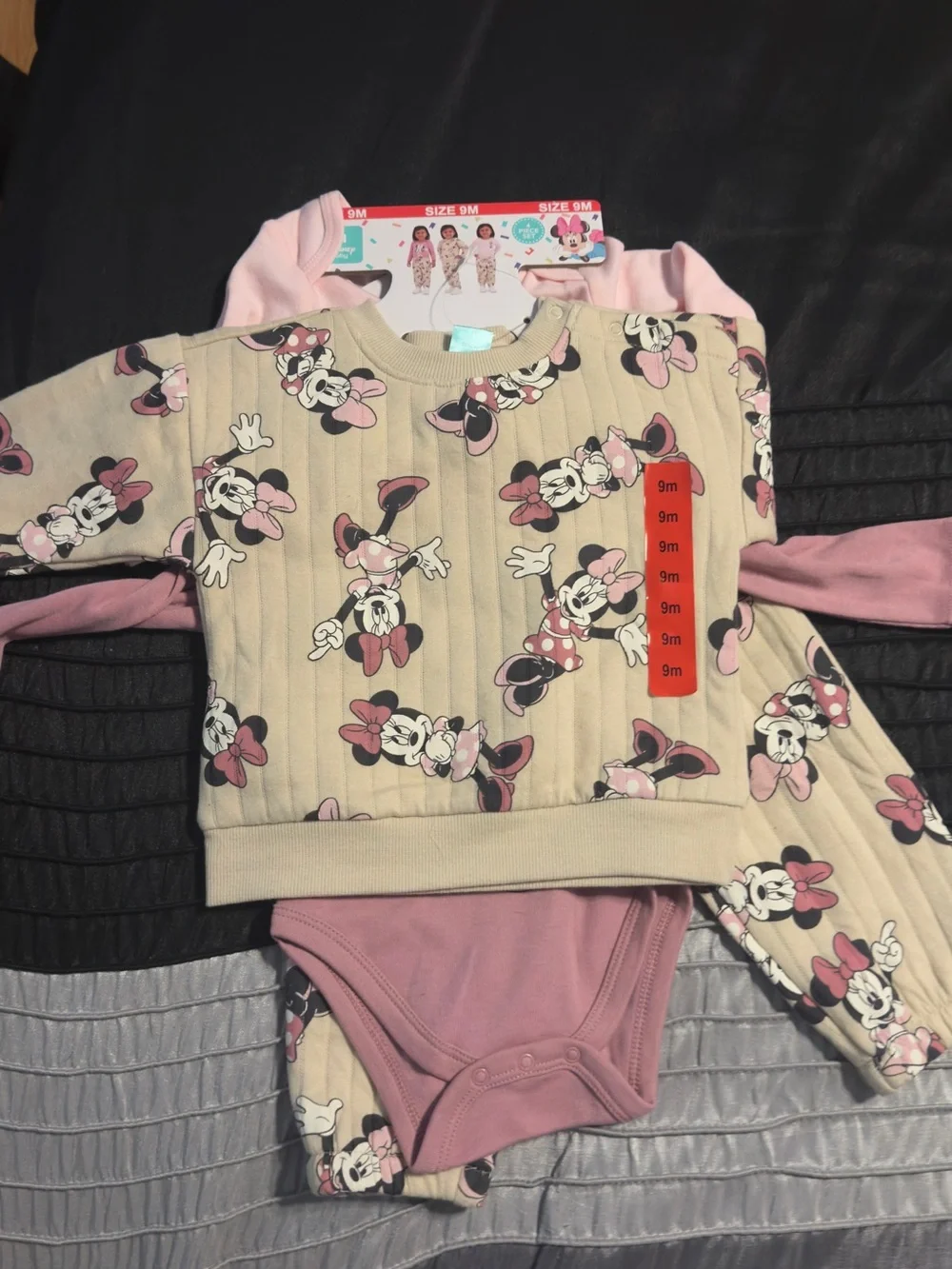 Baby Girls Minnie Mouse Pink and Cream One-Piece Set - Size 9M